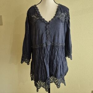 Soft Surroundings Lace Boho Tunic Top Blue Size 3X